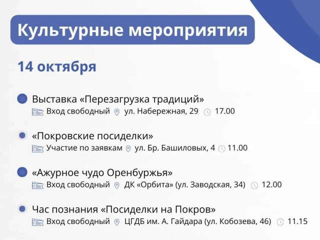 От выставки до концерта: оренбуржцев приглашают на праздник Покрова
