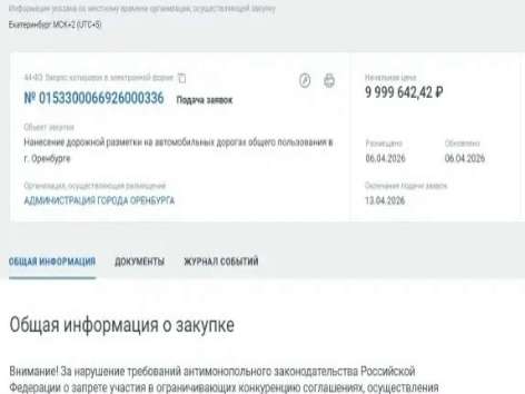 В Оренбурге объявлен тендер на нанесение дорожной разметки почти на 10 млн рублей